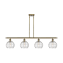 Innovations Lighting Athens 4 Light 48" Wide Linear Pendant with Shade Antique Brass / Clear Deco Swirl