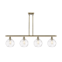 Innovations Lighting Athens 4 Light 48" Wide Linear Pendant with Shade Antique Brass / Clear Water Glass