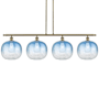 Innovations Lighting Brookhaven Sphere 4 Light 49" Wide Linear Pendant Antique Brass / Sapphire Blue