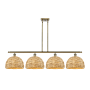 Innovations Lighting Woven Rattan 4 Light 50" Wide Linear Pendant Antique Brass / Natural