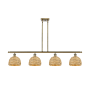 Innovations Lighting Woven Rattan 4 Light 48" Wide Linear Pendant Antique Brass / Natural