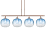 Innovations Lighting Brookhaven Sphere 4 Light 49" Wide Linear Pendant Antique Copper / Sapphire Blue