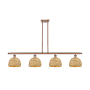 Innovations Lighting Woven Rattan 4 Light 48" Wide Linear Pendant Antique Copper / Natural
