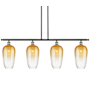 Innovations Lighting Brookhaven Flute 4 Light 48" Wide Linear Pendant Black Antique Brass / Amber