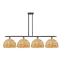 Innovations Lighting Woven Rattan 4 Light 50" Wide Linear Pendant Black Antique Brass / Natural
