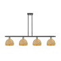 Innovations Lighting Woven Rattan 4 Light 48" Wide Linear Pendant Black Antique Brass / Natural