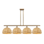Innovations Lighting Woven Rattan 4 Light 50" Wide Linear Pendant Brushed Brass / Natural
