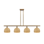 Innovations Lighting Woven Rattan 4 Light 48" Wide Linear Pendant Brushed Brass / Natural