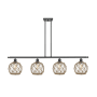 Innovations Lighting Farmhouse Rope 4 Light 48" Wide Linear Chandelier Matte Black / Clear Glass with Brown Rope