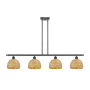 Innovations Lighting Woven Rattan 4 Light 48" Wide Linear Pendant Matte Black / Natural