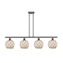 Innovations Lighting Farmhouse Rope 4 Light 48" Wide Linear Chandelier Oil Rubbed Bronze / White Glass with Brown Rope