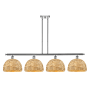 Innovations Lighting Woven Rattan 4 Light 50" Wide Linear Pendant Polished Chrome / Natural