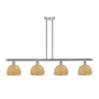 Innovations Lighting Woven Rattan 4 Light 48" Wide Linear Pendant Polished Chrome / Natural