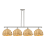 Innovations Lighting Woven Rattan 4 Light 50" Wide Linear Pendant Polished Nickel / Natural