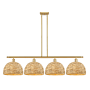 Innovations Lighting Woven Rattan 4 Light 50" Wide Linear Pendant Satin Gold / Natural