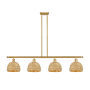 Innovations Lighting Woven Rattan 4 Light 48" Wide Linear Pendant Satin Gold / Natural