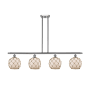 Innovations Lighting Farmhouse Rope 4 Light 48" Wide Linear Chandelier Brushed Satin Nickel / White Glass with Brown Rope