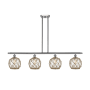 Innovations Lighting Farmhouse Rope 4 Light 48" Wide Linear Chandelier Brushed Satin Nickel / Clear Glass with Brown Rope