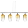 Innovations Lighting Brookhaven Flute 4 Light 48" Wide Linear Pendant Brushed Satin Nickel / Amber