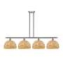 Innovations Lighting Woven Rattan 4 Light 50" Wide Linear Pendant Satin Nickel / Natural
