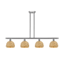 Innovations Lighting Woven Rattan 4 Light 48" Wide Linear Pendant Satin Nickel / Natural