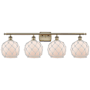 Innovations Lighting Farmhouse Rope 4 Light 38" Wide Vanity Light Antique Brass / White Glass with White Rope