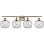 Innovations Lighting Farmhouse Rope 4 Light 38" Wide Vanity Light Antique Brass / Clear Glass with White Rope