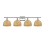 Innovations Lighting Woven Rattan 4 Light 38" Wide Vanity Light Polished Nickel / Natural