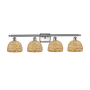 Innovations Lighting Woven Rattan 4 Light 38" Wide Vanity Light Satin Nickel / Natural