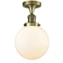 Innovations Lighting Beacon Single Light 8" Wide Semi-Flush Ceiling Fixture Antique Brass / Matte White Cased