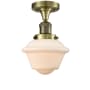 Innovations Lighting Small Oxford Single Light 8" Wide Semi-Flush Ceiling Fixture Antique Brass / Matte White Cased