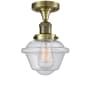 Innovations Lighting Small Oxford Single Light 8" Wide Semi-Flush Ceiling Fixture Antique Brass / Seedy