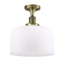 Innovations Lighting X-Large Bell 12" Wide Semi-Flush Ceiling Fixture with 12" Height Antique Brass / Matte White