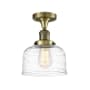 Innovations Lighting Bell 8" Wide Semi-Flush Ceiling Fixture Antique Brass / Clear Deco Swirl