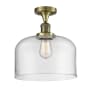 Innovations Lighting X-Large Bell 12" Wide Semi-Flush Ceiling Fixture with 12" Height Antique Brass / Clear