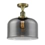 Innovations Lighting X-Large Bell 12" Wide Semi-Flush Ceiling Fixture with 12" Height Antique Brass / Plated Smoke