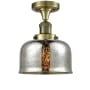 Innovations Lighting Large Bell 8" Wide Semi-Flush Ceiling Fixture Antique Brass / Silver Mercury