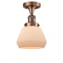 Innovations Lighting Fulton Single Light 7" Wide Semi-Flush Ceiling Fixture Antique Copper / Matte White Cased