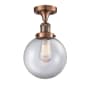 Innovations Lighting Beacon Single Light 8" Wide Semi-Flush Ceiling Fixture Antique Copper / Clear