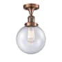 Innovations Lighting Beacon Single Light 8" Wide Semi-Flush Ceiling Fixture Antique Copper / Seedy