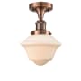 Innovations Lighting Small Oxford Single Light 8" Wide Semi-Flush Ceiling Fixture Antique Copper / Matte White Cased
