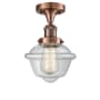 Innovations Lighting Small Oxford Single Light 8" Wide Semi-Flush Ceiling Fixture Antique Copper / Clear