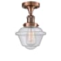 Innovations Lighting Small Oxford Single Light 8" Wide Semi-Flush Ceiling Fixture Antique Copper / Seedy