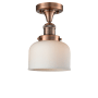 Innovations Lighting Large Bell 8" Wide Semi-Flush Ceiling Fixture Antique Copper / Matte White Cased