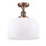 Innovations Lighting X-Large Bell 12" Wide Semi-Flush Ceiling Fixture with 12" Height Antique Copper / Matte White