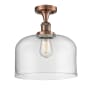 Innovations Lighting X-Large Bell 12" Wide Semi-Flush Ceiling Fixture with 12" Height Antique Copper / Clear