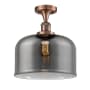 Innovations Lighting X-Large Bell 12" Wide Semi-Flush Ceiling Fixture with 12" Height Antique Copper / Plated Smoke