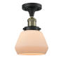 Innovations Lighting Fulton Single Light 7" Wide Semi-Flush Ceiling Fixture Black Antique Brass / Matte White Cased
