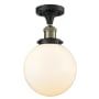 Innovations Lighting Beacon Single Light 8" Wide Semi-Flush Ceiling Fixture Black Antique Brass / Matte White Cased