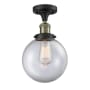 Innovations Lighting Beacon Single Light 8" Wide Semi-Flush Ceiling Fixture Black Antique Brass / Clear